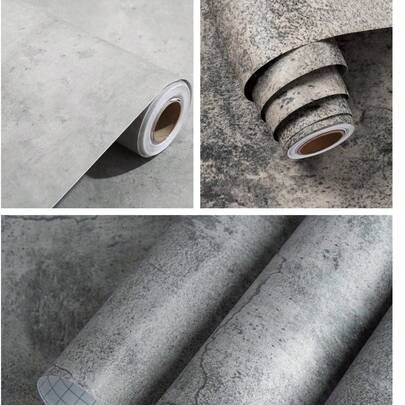 1 Roll Of Gray Concrete Wallpaper, Ready To Be Peeled And Pasted, Removable Waterproof And Oil-Proof Textured Thick Contact Paper, Cement Appearance Wallpaper, Matte Rustic Industrial Self-Adhesive DIY Stickers, Suitable For Countertop Cabinet Stickers, Living Room Bedroom Wall Decoration Stickers, Bathroom, Kitchen Cabinet Shop Decoration Wallpaper, Room Home Decoration
