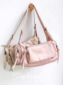 STEPHIECATHY Retro Vintage Cool Preppy Street Style Women Shoulder Bag Washed PU Vegan Leather Zipper Closure Multi Pockets Functional Practical Cross Body Handbag Portable Casual Daily Commute College School Travel Outing, Y2k Bag, 2000s Fashion Style - Nhiều màu - Xem 8