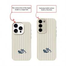 1pc TPU Material Ocean Whale Striped Pattern Phone Case Compatible With IPhone 17 Pro Max/17/16 Pro Max/15/13/12/11, S20 FE/A15/S24/A55, Note 11/Note 12/Note 13 Pro, Full Coverage Anti-Drop Soft Protective Phone Cover - White - View 7