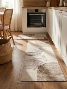 1 pièce Tapis de cuisine long en caoutchouc, motif géométrique coloré, style nordique haut de gamme, tapis de cuisine, tapis long pour la buanderie, matériau épais et confortable, facile d'entretien lavage en machine, paillasson d'entrée pratique pour la décoration de la maison, convient pour la salle à manger, la cuisine, la buanderie, l'entrée intérieure, cadeau idéal pour l'automne/l'hiver - Tabac - Voir 2