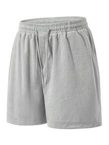 Quần short nam mùa hè bằng vải nhung kẻ, chất liệu mỏng thoáng khí, phong cách đường phố cổ điển. - Xám Xanh - Xem 2