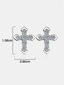 2pcs Minimalist 925 Sterling Silver 0.7ct 2.0mm Moissanite Cross Stud Earrings, Suitable For Women's Daily Wear, Wedding Anniversary, Party, Office, Birthday, New Year Jewelry Gift - Silver - View 3