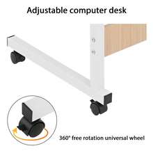 Height Adjustable Mobile Laptop Table | Rolling Overbed Workstation With Metal Frame & Castor Wheels - Light Wood Color - View 6