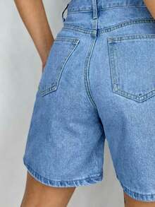 Women's Casual Loose Bermuda Denim Shorts, Summer - 中度洗滌 2 - 查看 6