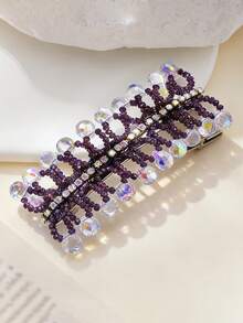 1pc Handmade Crystal Hair Clip, Elegant Princess Style Beaded Spring Clamp Headpiece, Suitable For Bride, Wedding, Celebration, Carnival, Party, Casual Wear - Multicolor - View 3