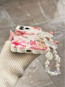 Flower Lily Floral Printed Braided Wave Edge Beige Bracelet Strap Shockproof Cute Phone Case Compatible With IPhone 17/17 Pro/17 Pro Max, 16/16 Pro/16 Pro Max/16 Plus, 14, 15, XS, XR, 7/8 Plus, European And American Style - Multicolor - View 4