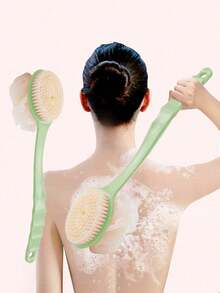 1个二合一长柄沐浴刷，带丝瓜络，软毛按摩沐浴刷，去角质磨砂刷 - 多色 - 查看 3