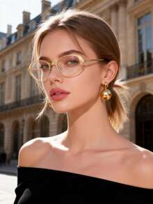 1 Pair Women's Oval Frame Minimalist Y2K Metal Glasses, Casual Fashionable Suitable For Daily Wear, Reading, Street Style, Office - Multicolor - View 1