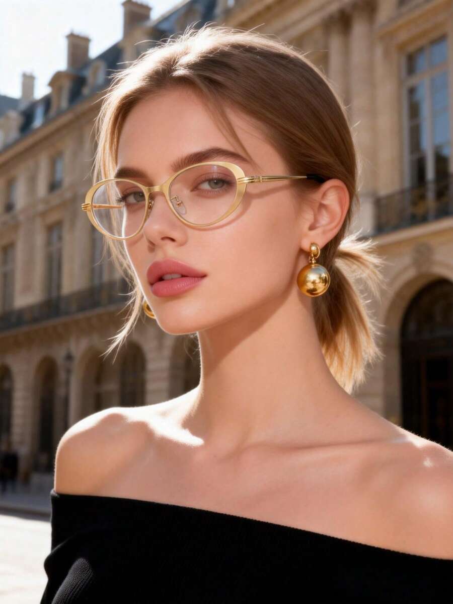 1 Pair Women's Oval Frame Minimalist Y2K Metal Glasses, Casual Fashionable Suitable For Daily Wear, Reading, Street Style, Office - Multicolor - View 1