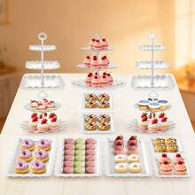 Hetorosu 12Pcs Dessert Table Display Set, Cupcake Stand, 3-Tier Cup Cake Tower Stands & 2-Tiered Cake Holder, Treat Food Platters Serving Trays For Cookie, Candy, Tea Party, Birthday, Plastic - White - View 3