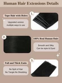 18 Inch 100% Human Hair Butterfly Invisible PU Lace Weft Hair Extensions, Pure Black Color - S1 - View 3
