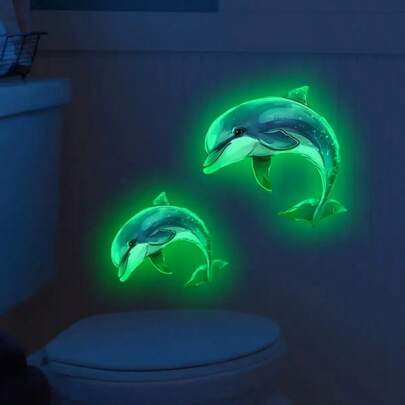 1张夜光海豚马桶贴纸，自粘式浴室马桶装饰贴纸，家居浴室马桶美化贴纸