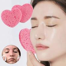 10/30/50pcs Heart-Shaped Face Sponge Remover Tool Natural Wood Pulp Cellulose Compress Cosmetic Puff Facial Washing Sponge Makeup - Pink - View 2
