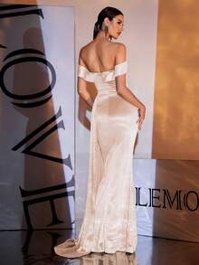 LOVE&LEMONADE 性感香槟色露肩露背缎带正式晚礼服 - 香檳色 - 查看 7