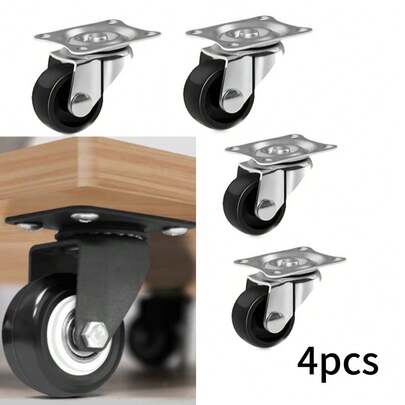 4pcs Casters Wheels Rigid Non Swivel Fixed Castor Wheels With Metal Top Plate Heavy Duty Mini Hard PP Plastic Roller Wheels For Furniture, Small Appliances Furniture, Cabinets