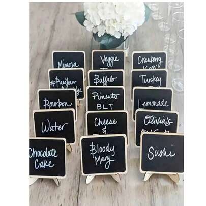 20个迷你装饰黑板，家居装饰标牌，迷你木质留言板展示架，适用于婚礼、糕点展示、酒店、宴会、甜点、桌卡、母亲节毕业典礼等场合。