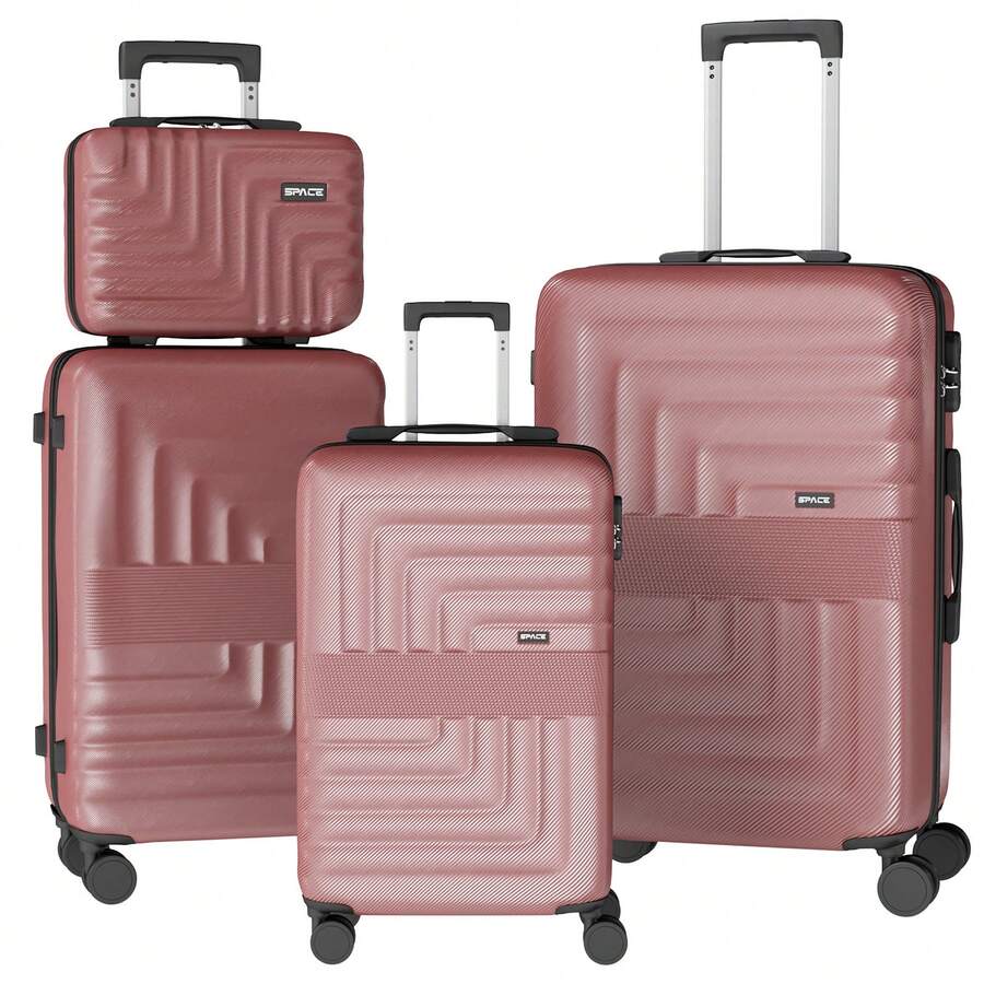 YSTYLE Set Of 4 Hardside Suitcases (12, 20, 24, 28inch), With Scratch- And Impact-Resistant ABS Shell And Spacious Design: The Ideal Travel Companion. - Rose Gold - View 1