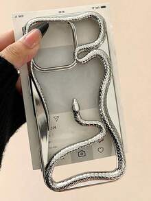 Ốp lưng điện thoại mạ điện mờ hình rắn khoét rỗng sáng tạo tương thích với Apple iPhone 16 Pro Max/16 Pro/16, năm con rắn mới iPhone 15, tương thích với iPhone 14/13/12/11 Vỏ mềm chống rơi cho các cặp đôi Chống nước Chống sốc Chống trầy xước - Bạc - Xem 2