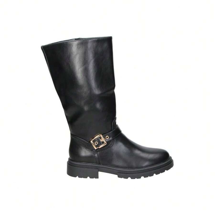 JUPIFLY | Jupifly Girls' High Boots – Flat Boots In Black With Buckle Detail – Comfortable Boots With Side Zipper – Versatile And Easy To Match – Model 8009 - Black - View 1