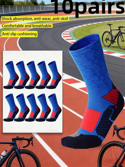 10/5/1 par de calcetines de ciclismo tipo tripulación para hombres, calcetines deportivos unisex adecuados para ciclismo, correr, fitness, baloncesto, senderismo, deportes al aire libre, cómodos, transpirables, duraderos, antideslizantes y con amortiguación de impactos hasta el tobillo
