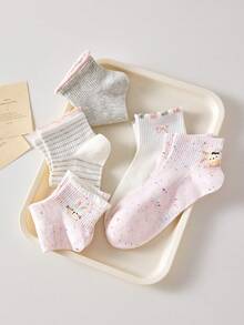4 pares de calcetines de tobillo para mujer con diseño de conejo y lazo, transpirables y lindos, calcetines invisibles tipo barco, en colores blanco y rosa, adecuados para uso casual diario, colores aleatorios, aptos para primavera, verano, otoño e invierno - Ver 7