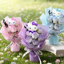 三丽鸥仿真玫瑰花束，Hello Kitty桌面装饰假花，无需浇水，易于养护，Hello Kitty新娘捧花，适用于婚礼摄影，可重复使用，适合圣诞节、情人节、母亲节等节日。 - 彩色 - 查看 1