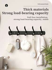 1 Piece Of Black Ruyi [3 Hooks/4 Hooks/5 Hooks] Multifunctional Wall-mounted Clothes Hanger, Punch-free Hook In Bathroom Fitting Room, Used For Hanging Coats, Hats, Jackets, Clothes, Bathroom Supplies - Black - View 7