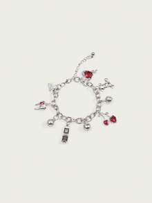 Kryxie Renaissance Vintage Teddy Bear Charm Bracelet Y2K Cherry Charm Bracelet Party Music Festival Disco Ball Charm Bracelet Red Heart Charm Bracelet Valentines,Mom,Mother,Mother's Day,Gift - Silver - View 5