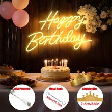 1pc Happy Birthday LED Neon Light, Holiday Wall Decor, Home Party Dorm Room Decoration, USB Powered, Suitable For Birthday Party Theme - Multicolor - View 9