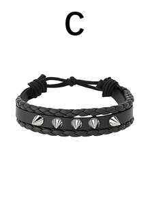 朋克风铆钉手链，皮革铆钉手链套装，Y2K铆钉腕链配饰 - 黑色 - 查看 11