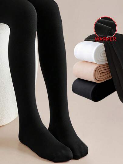 1 pieza Leggings térmicos negros para niñas, pantalones de capa base de invierno para niños pequeños, mallas gruesas y cálidas, adecuados para uso diario y baile, estilo otoñal de moda, transpirables (adecuados para 5-15°C)