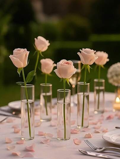 Borosilicate Glass Cylinder Vase For Centerpiece Decor, Shatterproof Transparent Plastic Cylinder Vase - Durable Bohemian Style Centerpiece Decor For Weddings, Parties And Home Decor - Unbreakable Round Flower Vase For Floral Arrangements, Minimalist Tabletop Centerpiece