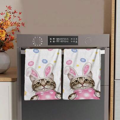 2/4/48pcs Easter Series Animal Ear Floral Print Kitchen Towels - Super Soft, Highly Absorbent Polyester Dish Towels & Hand Towels, Ideal For Holiday Decor, New Year Gifts, Kitchen Decor, Party Decorations
