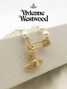 Collar de perlas con broche Saturno de la colección Lucrece (1 pieza), latón dorado con detalles de diamantes de imitación brillantes. - Dorado - Ver 5