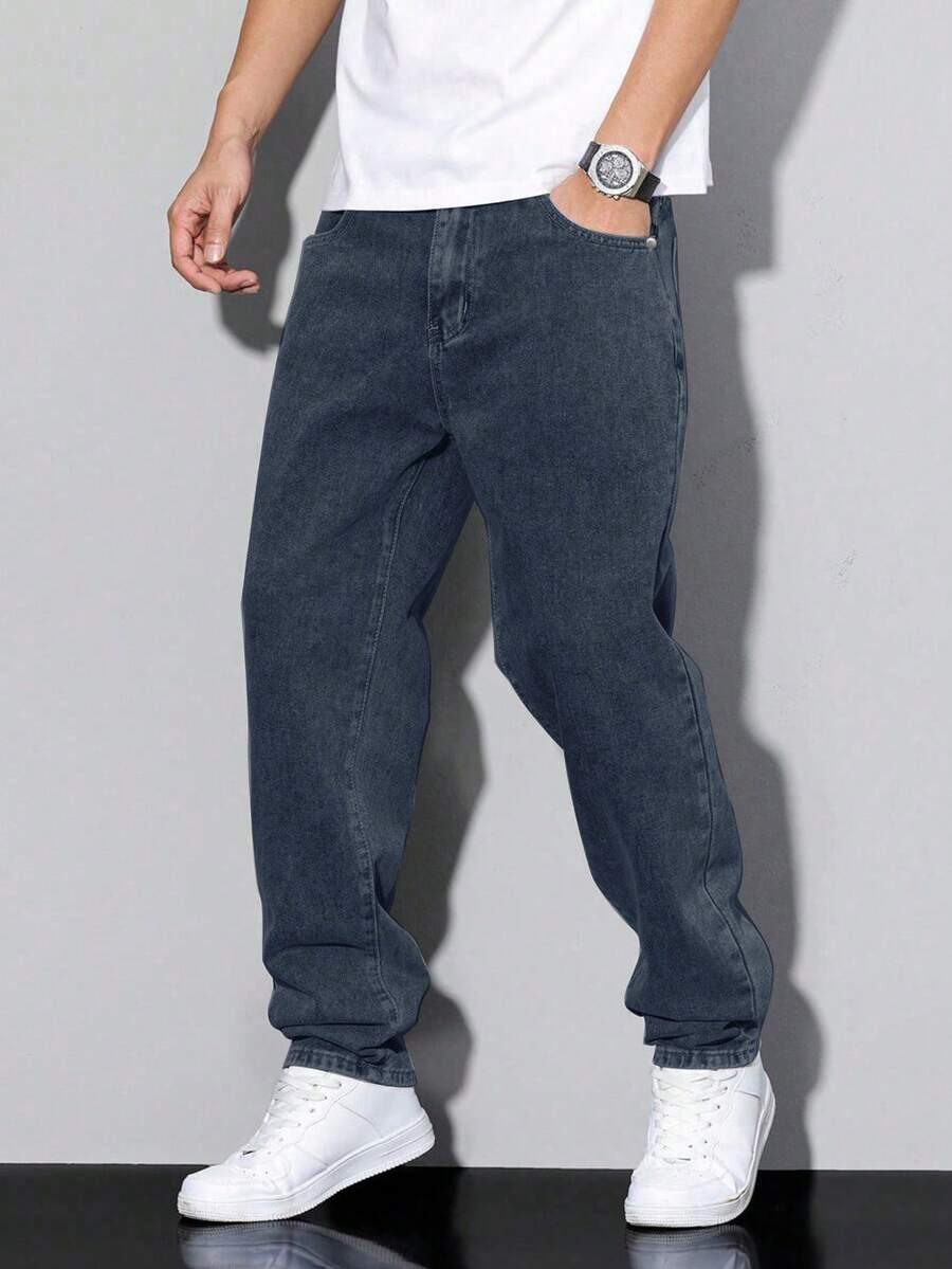 European And American Casual Black Denim Pants For Teenagers, Non-Stretch - Navy Blue - View 1