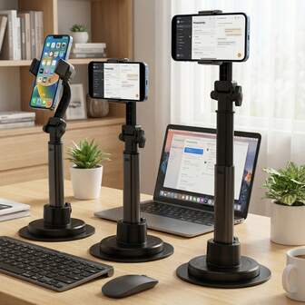 Adjustable Carbon Steel Base Desk Phone Stand Compatible With IPhone And Android Phones Desktop Lifting Phone Holders Hands-Free For Live Streaming Video Calls Meetings Video Recording Binge Watching 360° Rotatable Waterproof ABS Phone Holder For Desk Ergonomic Phone Stand For Video Recording And Live Streaming Valentine's Day Gift