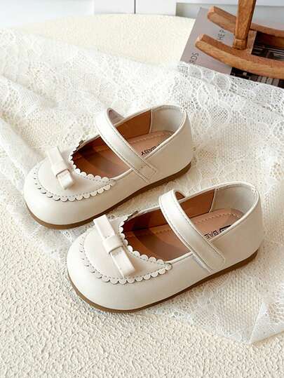 2026 New Girls Leather Shoes, Cute Bow Decor Versatile Comfortable Vacation Princess Shoes, Soft Sole Non-Slip Toddler Shoes