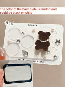 Cute 3D Bear Crystal Pearl Scratch-Resistant Transparent Base Camera Lens Protector, Compatible With IPhone 17 Pro Max/17 Pro, Durable Clear Protective Layer Camera Lens Cover - Pearl Dark Brown Bear - View 3