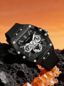 Guess Phoenix Multi-Function Men's Quartz Watch, Yellow Silicone Strap, Black Dial, Suitable For Casual & Sports Style, Fashionable Men's Gift GW0203G3 - Red - View 1