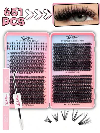 1302PCS/651PCS 30D+50D+80D+100D Large Capacity Individual Lash Clusters, Lower Lash Included, D Curl 0.31–0.63inch, DIY Lash Clusters, Natural Look & Extra Thick & Wispy & Ultra Soft & Super Light, Reusable Individual Segmented False Eyelashes