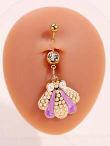 1件可爱、时尚、个性化、趣味、百搭的紫色海洋系列贝壳、龙虾、海螺吊坠肚脐环，沙滩度假风女性身体饰品 - 彩色 - 查看 5