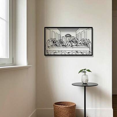 1PC 2D The Last Supper Metal Wall Art - Da Vinci Line Art | Minimalist Christian Spiritual Decor | Ready-To-Hang Black Premium Piece | Perfect Baptism, Wedding, Anniversary & Housewarming Gift!
