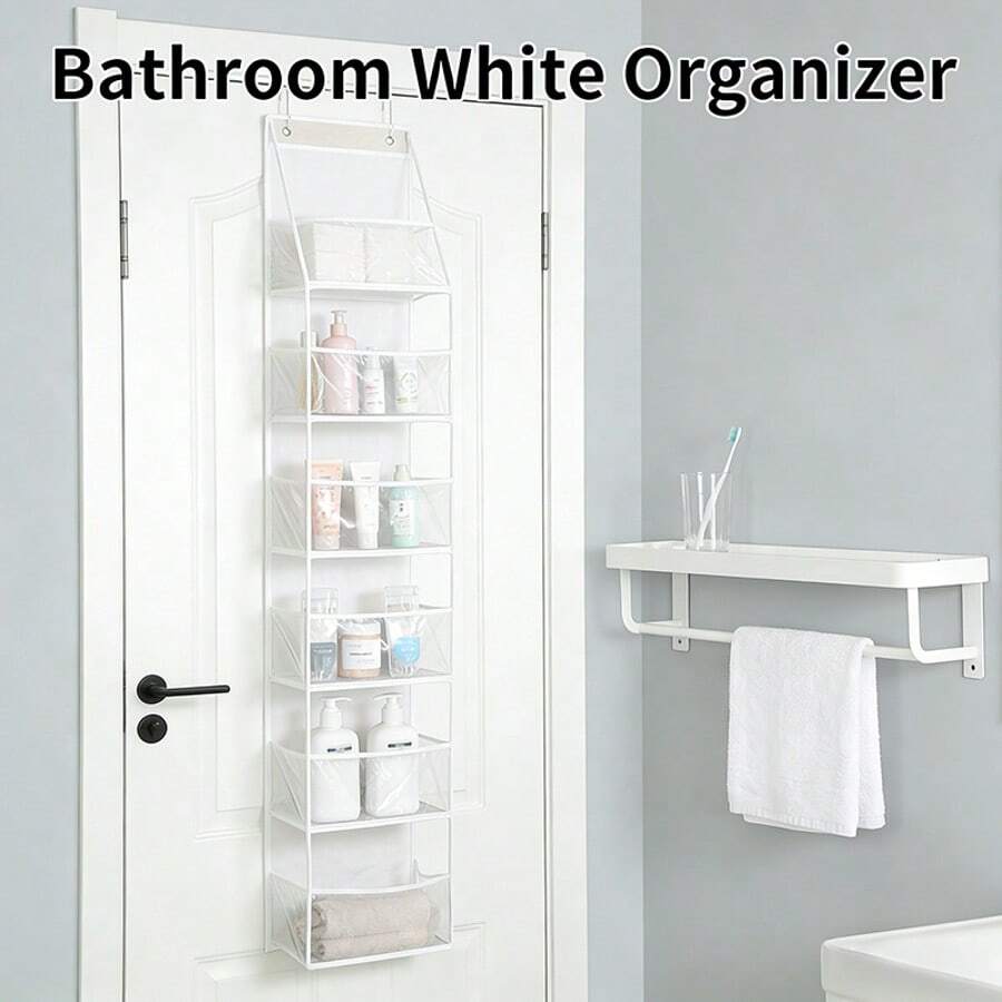 1PC Over The Door Organizer With Waterproof Pockets, 6 Shelf Hanging Storage, Behind Door Caddy For Bathroom Closet Bedroom Pantry Nursery - Multicolor - View 1