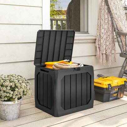  Outsunny Baule da Giardino 121L in Plastica, Contenitore per Esterni con Maniglie, Cassapanca da Esterno Impermeabile Bloccabile per Attrezzi e Accessori da Giardino, 56x45x53 cm, Nero