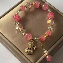 1pc Elegant Strawberry Crystal Flower Bracelet, Versatile Pendant, Best Gift For Friends - Imitation Strawberry Quartz Lucky Bag Bracelet #SZ1401 - View 7