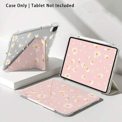 1个花卉图案亚克力水晶平板电脑保护套，带支架，适用于三星、荣耀、苹果等品牌，可折叠防弯折，硅胶加固边角，自动唤醒/睡眠功能，内置笔槽，多角度可折叠支架 - 完美日常保护，理想礼物