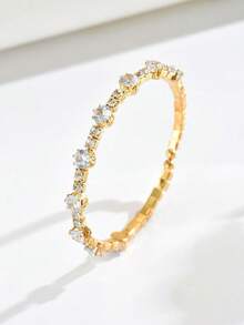 1pc Women's Elegant Shiny Rhinestone Circular Claw Chain Bangle, Suitable For Daily Wear - Gold - View 5