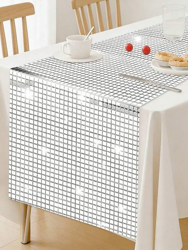 1 pieza Mantel de mesa con lentejuelas plateadas brillantes, adecuado para decoración de fiesta de cumpleaños, camino de mesa rectangular, mantel de boda, camino de mesa de fiesta de cumpleaños, adecuado para decoración de fiesta de solteros de los 60s y 70s, decoración de mesa de fiesta de bola de discoteca, decoración de fiesta de vaquera de discoteca, decoración de aniversario, decoración del hogar, recuerdos de fiesta