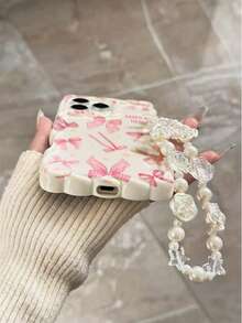 Pink Bow Tie Cream Swirl Wave Edge Beige Detachable Bracelet Charm Fashionable Minimalist Thick Shockproof Phone Protective Case Suitable Compatible With Iphone 17/17 Pro, 15 Pro Max, 16/16 Pro/16 Pro Max, 16 Plus, 15 XR, 7/8, 15 Pro Max, 12 Pro Max, 13 Pro Max, 14 Pro Max, 13, 14, 11, 12, 14, Phones - Multicolor - View 4