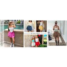 Women's High Waist Ruffle Mini Skirt, Cute Tiered Short Skirt With Shorts Liner - 白花 - 查看 8